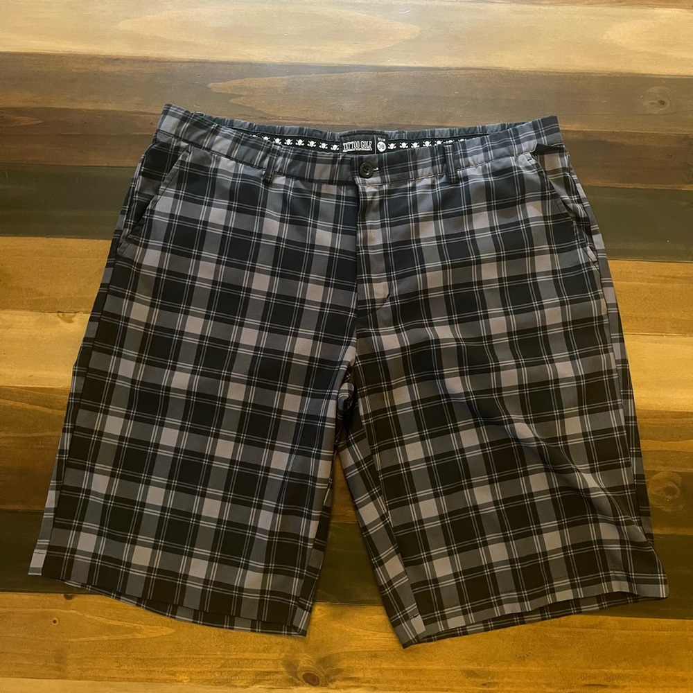 Tattoo Golf Performance Shorts Men’s 38 Plaid Lightweight Quick Dry Skull